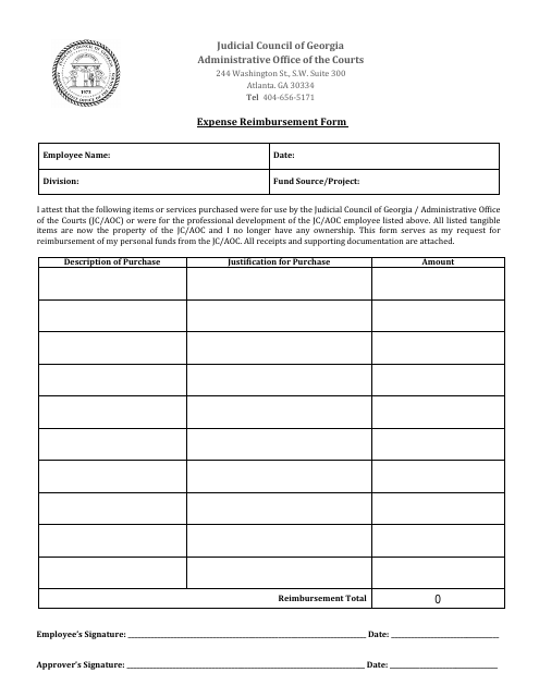 Expense Reimbursement Form - Georgia (United States) Download Pdf