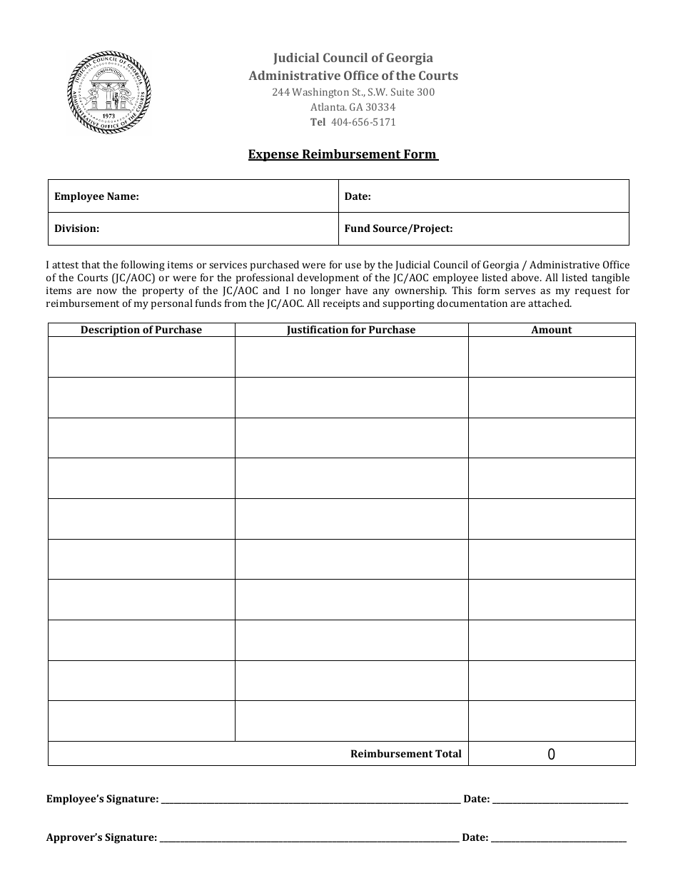 Expense Reimbursement Form - Georgia (United States), Page 1