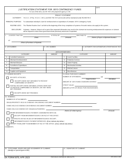 DA Form 5070  Printable Pdf