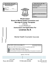 Document preview: Application for License as a Mental Health Counselor Associate - Rhode Island