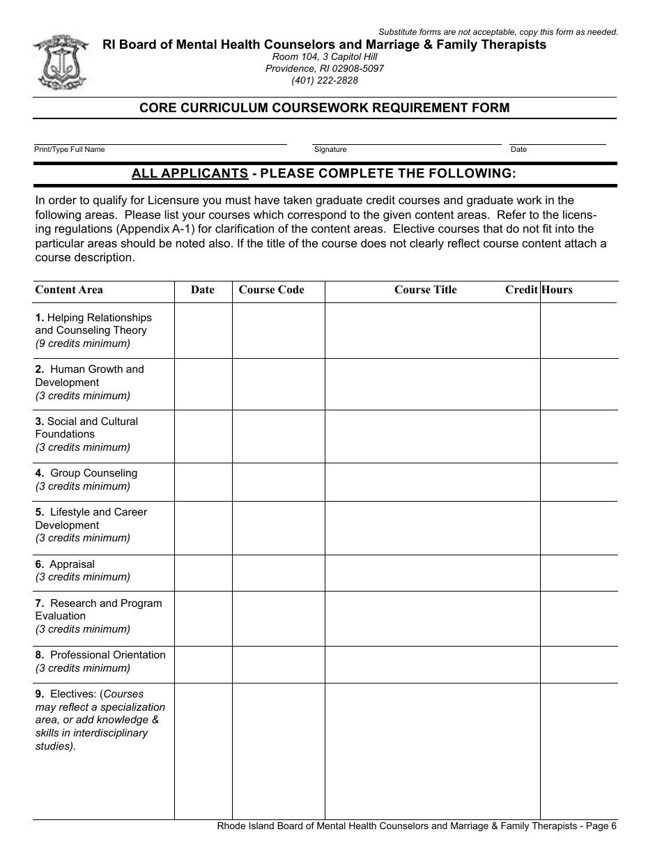 Application for License as a Mental Health Counselor Associate - Rhode Island, Page 6