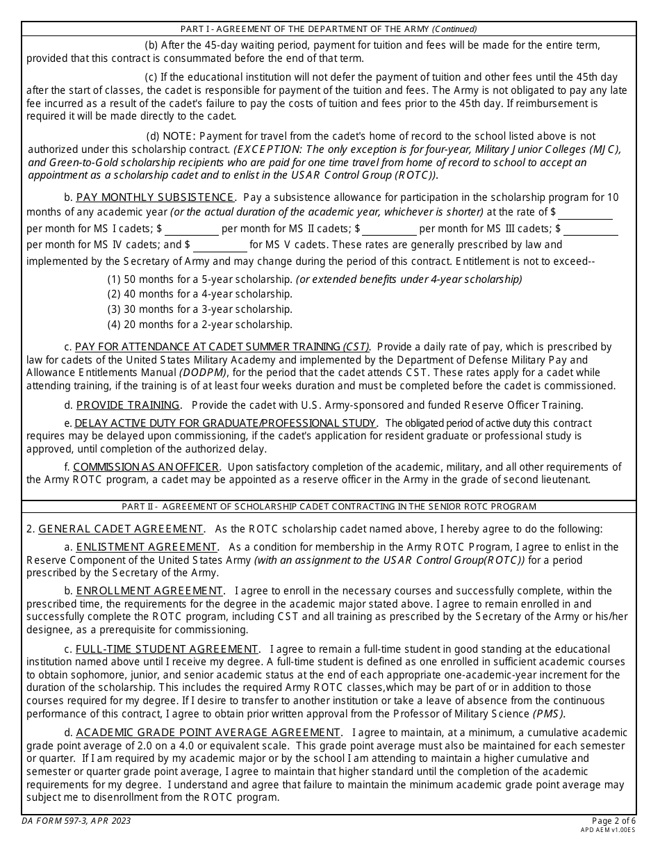 DA Form 597-3 Download Fillable PDF Or Fill Online Army Senior Reserve ...