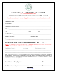 Document preview: Appointment/Removal of Funeral Director in Charge - Texas