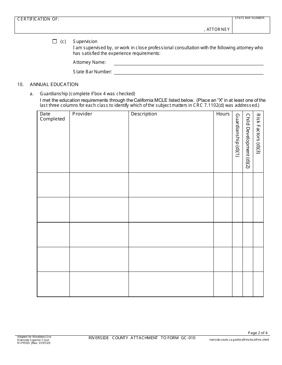 Form RI-PR035 Riverside County Attachment to Form Gc-010 - County of Riverside, California, Page 2