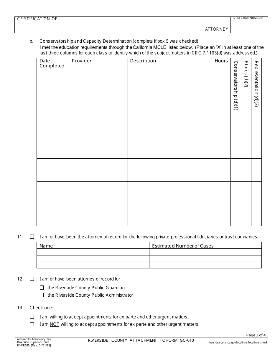 Form RI-PR035 Riverside County Attachment to Form Gc-010 - County of Riverside, California, Page 3