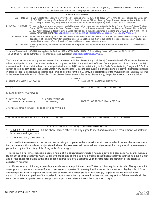 DA Form 597-4  Printable Pdf