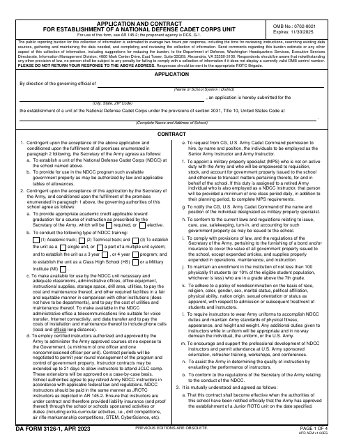 DA Form 3126-1  Printable Pdf