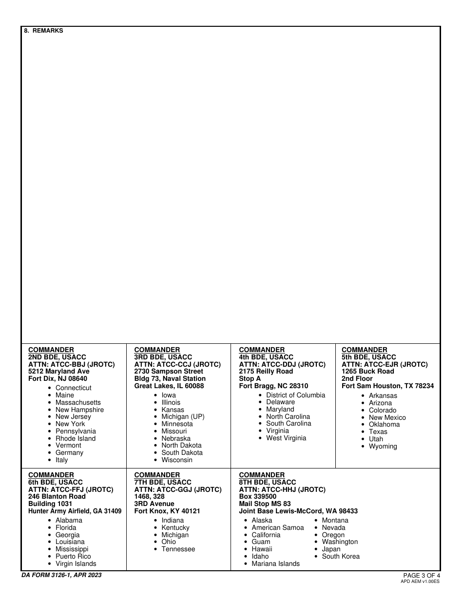 DA Form 3126-1 Application and Contract for Establishment of a National Defense Cadet Corps Unit, Page 3