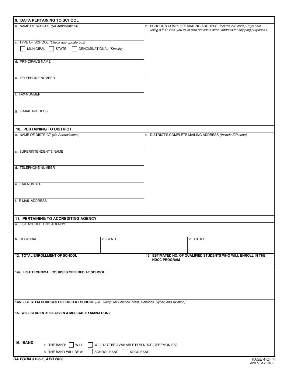 DA Form 3126-1 Download Fillable PDF or Fill Online Application and ...