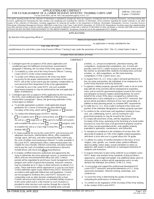 DA Form 3126  Printable Pdf