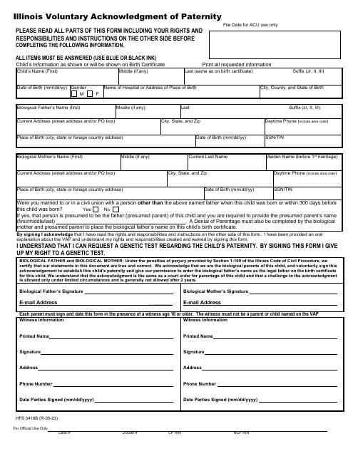 Form HFS3416B Illinois Voluntary Acknowledgment of Paternity - Illinois