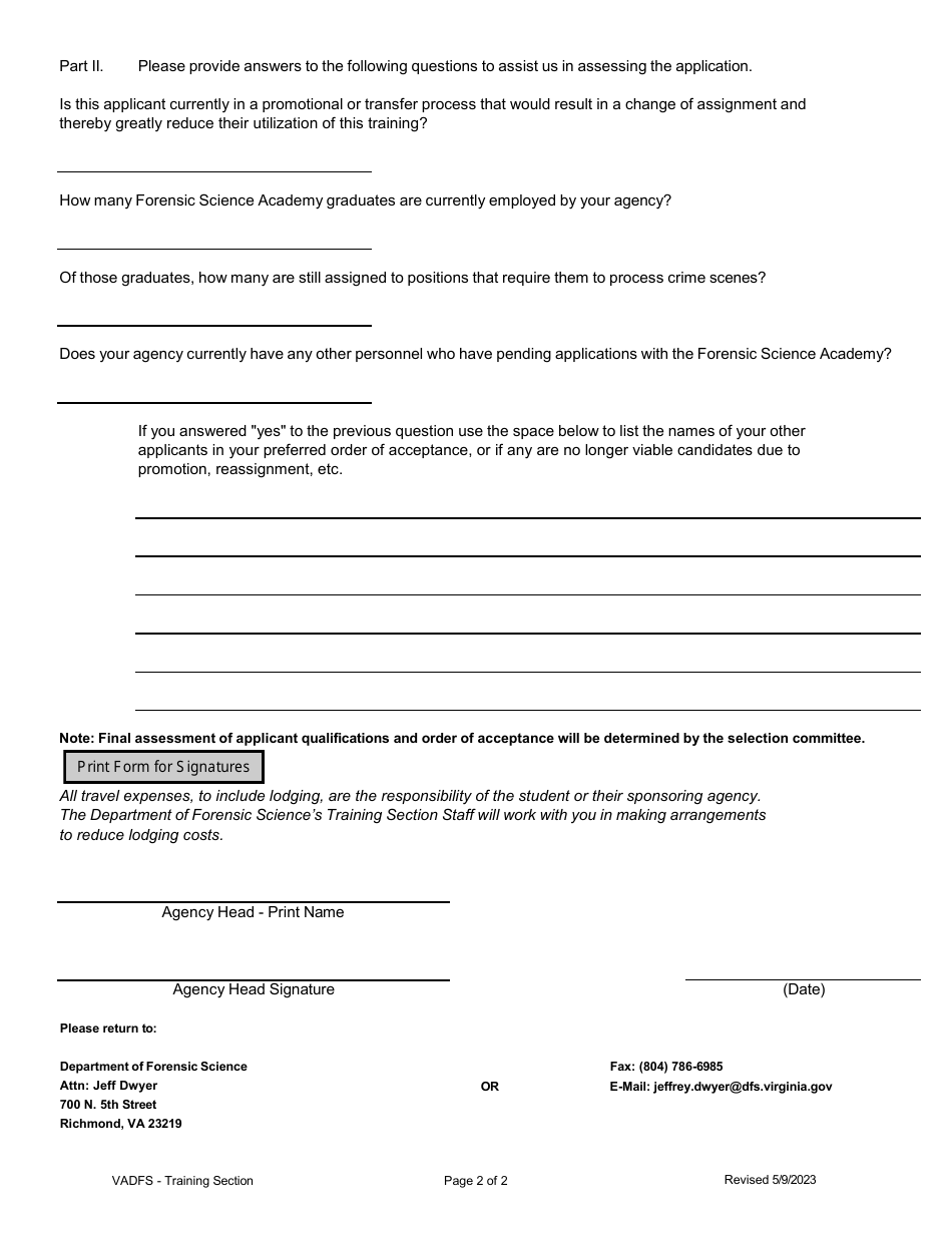 Forensic Science Academy Agency Head Endorsement - Virginia, Page 2