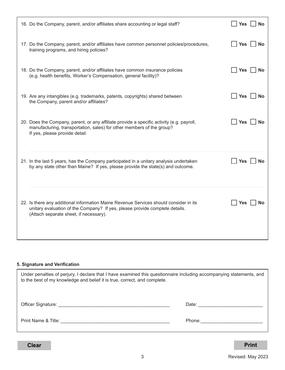 Unitary Questionnaire - Maine, Page 3