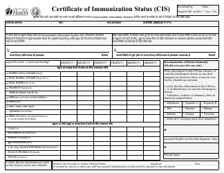 Document preview: DOH Form 348-013 Certificate of Immunization Status (Cis) - Washington (English/Hindi)