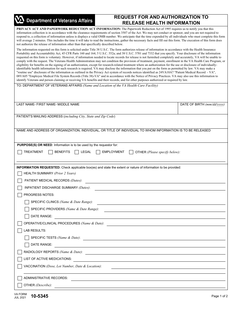 va-form-10-5345-download-fillable-pdf-or-fill-online-request-for-and