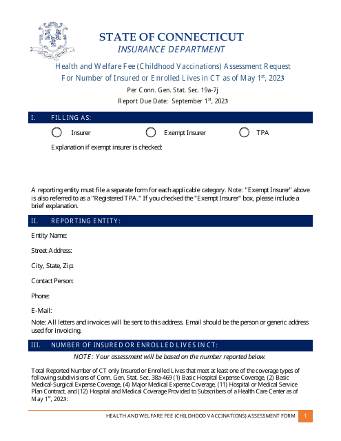 Health and Welfare Fee (Childhood Vaccinations) Assessment Request - Connecticut, 2023
