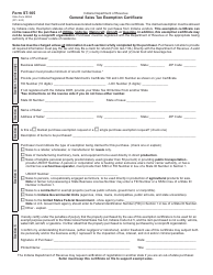 State Form 49065 (ST-105) General Sales Tax Exemption Certificate - Indiana