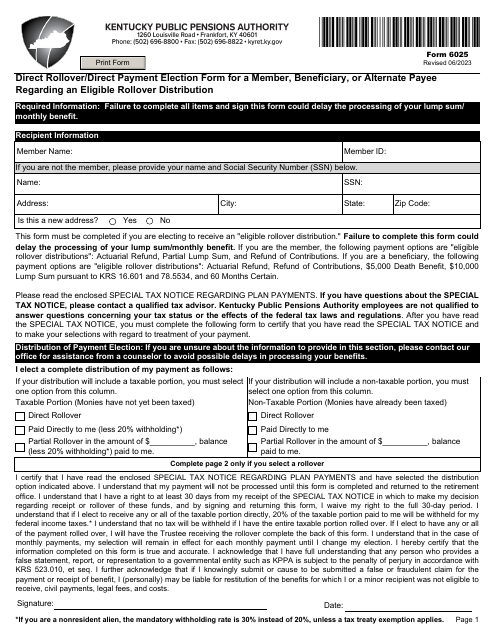 Form 6025  Printable Pdf