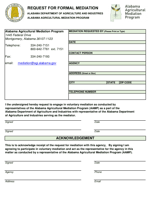 Equest for Formal Mediation - Alabama Agricultural Mediation Program - Alabama