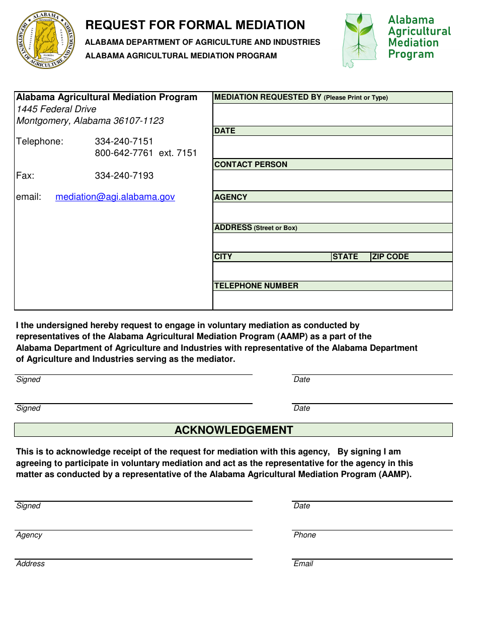 Equest for Formal Mediation - Alabama Agricultural Mediation Program - Alabama, Page 1