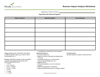 &quot;Business Impact Analysis Worksheet - Ready Business&quot;