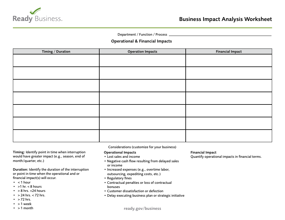 Business Impact Analysis Worksheet - Ready Business, Page 1
