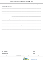 General Behavior Contract for Teens Template - Contract Between Parents &amp; Teenagers - Home ...