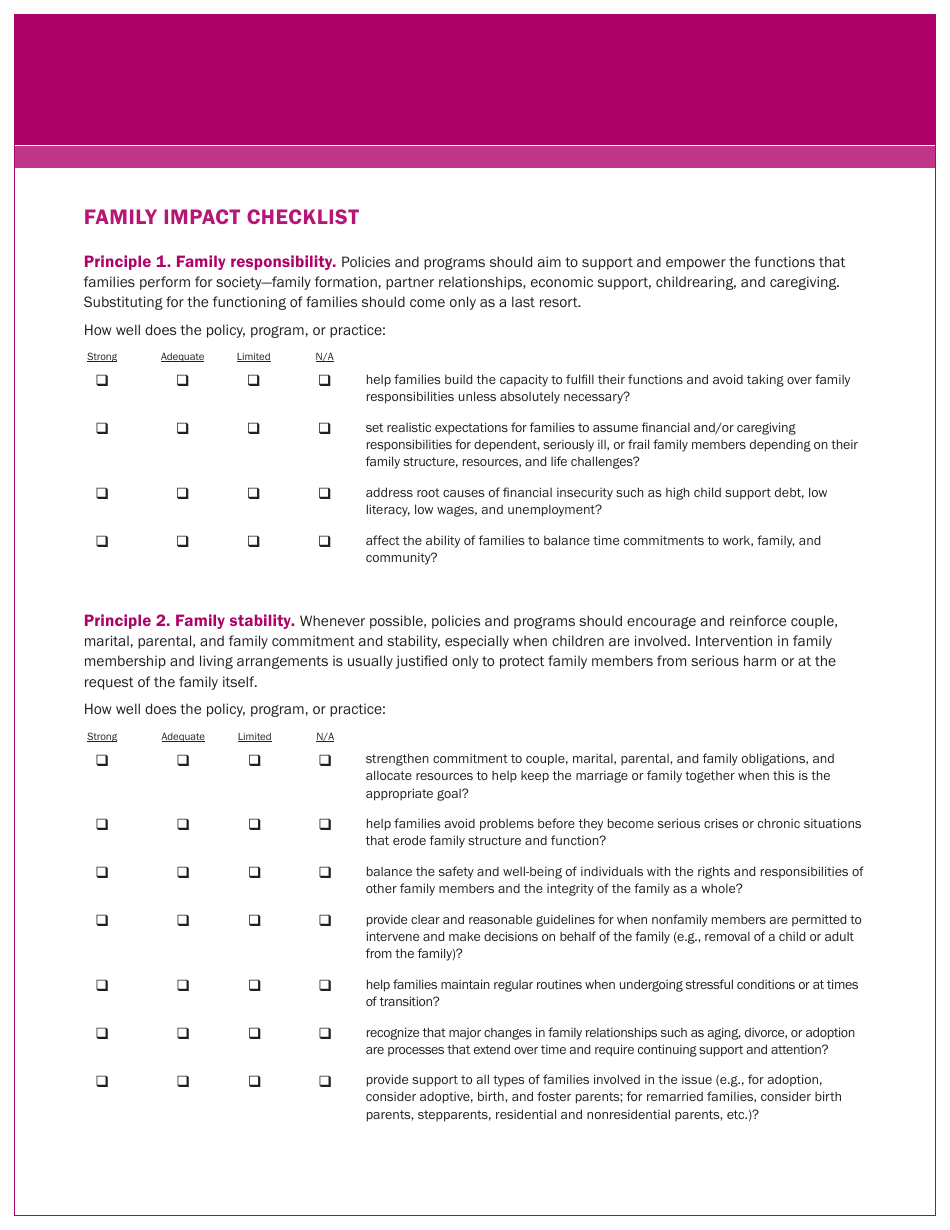 Family Impact Analysis Checklist Template - the Family Impact Institute, Page 2