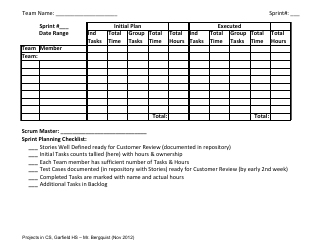 Document preview: Scrum Sprint Tracking Sheet Template With Sprint Planning Checklist