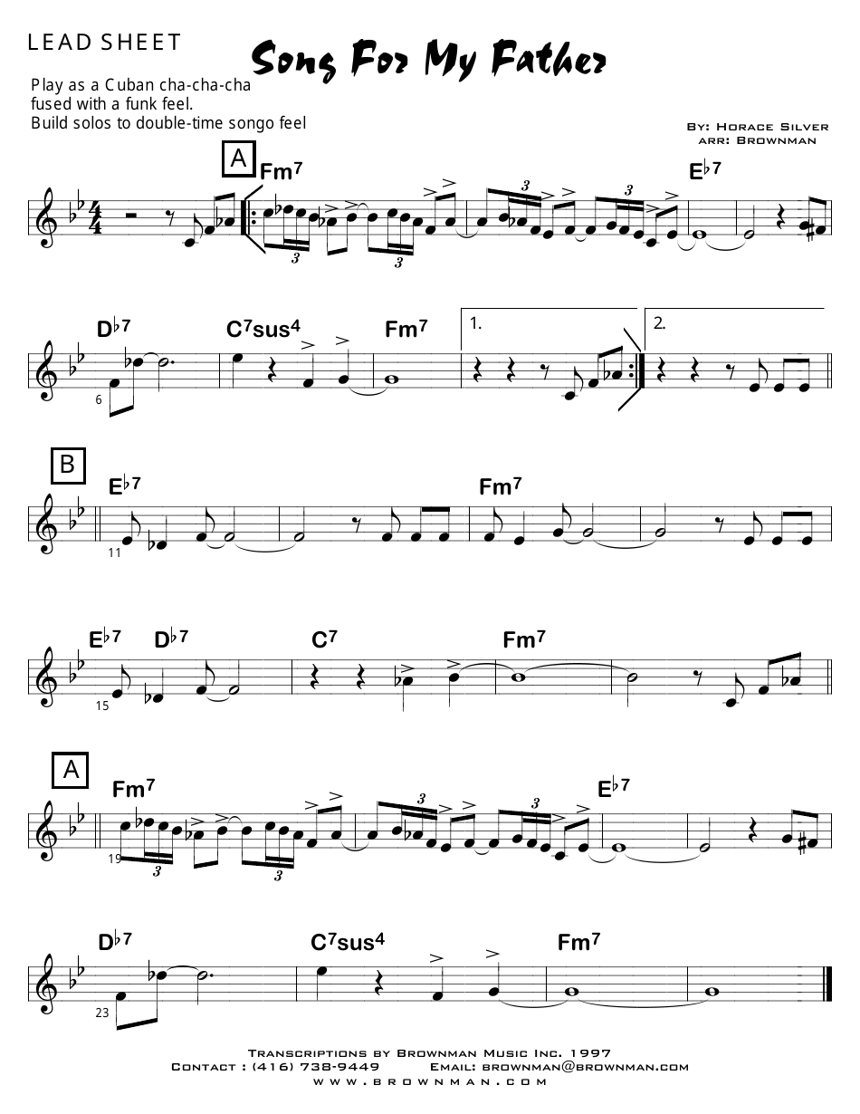 Horace Silver Song for My Father Sheet Music