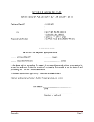 Appendix B Motion to Proceed in Forma Pauperis With Affidavit and Supporting Documentation - Butler County, Ohio
