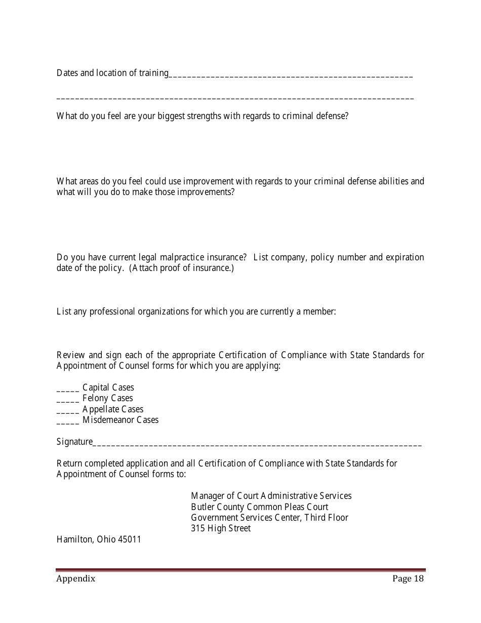 Appendix G Application for Approval as Indigent Criminal Defense Counsel - Butler County, Ohio, Page 2