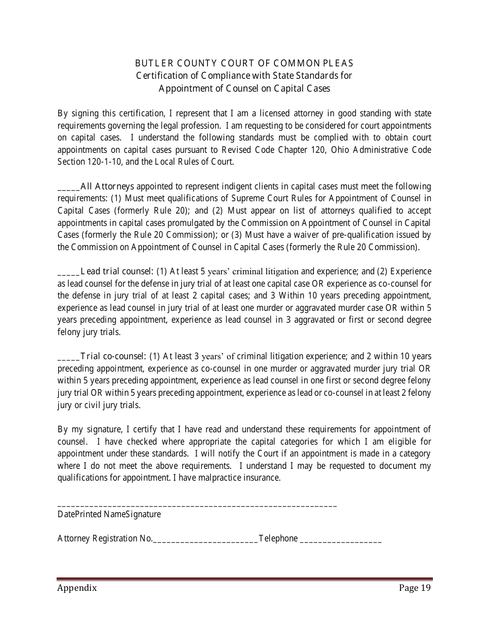Appendix G Application for Approval as Indigent Criminal Defense Counsel - Butler County, Ohio, Page 3