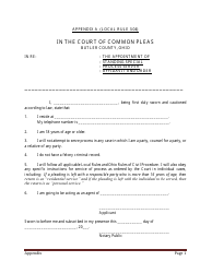 The Appointment of Standing Special Process Server Affidavit and Order - Butler County, Ohio