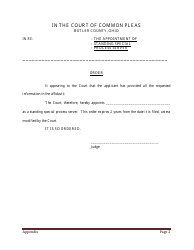 The Appointment of Standing Special Process Server Affidavit and Order - Butler County, Ohio, Page 2