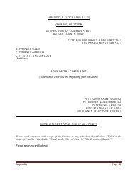 Document preview: Appendix E Petition for Court-Ordered Title and Praecipe for Service - Butler County, Ohio