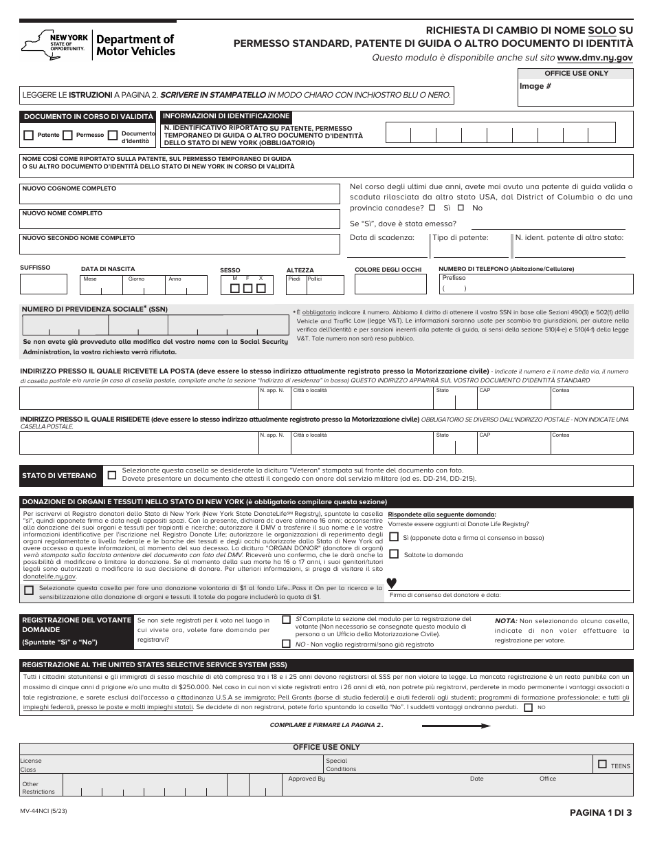 Form MV-44NCI - Fill Out, Sign Online and Download Fillable PDF, New ...