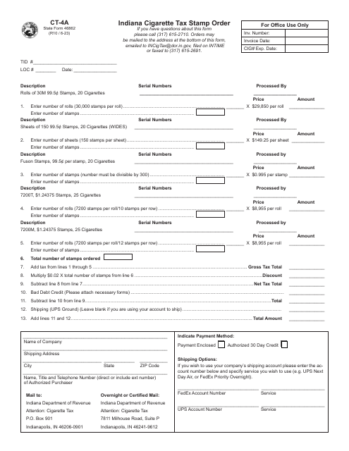 Form CT-4A (State Form 46862)  Printable Pdf