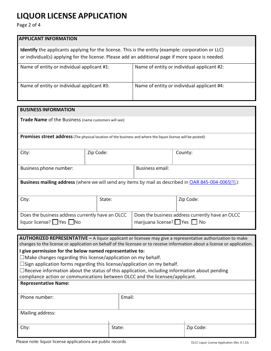 Liquor License Application - Oregon, Page 3