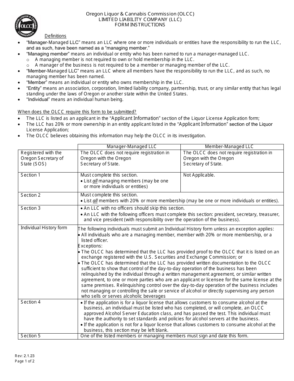 Change in Current Limited Liability Company (Membership / Interest) - Oregon, Page 2