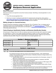 Document preview: Form MJ20-1003 Marijuana Renewal Application - Oregon