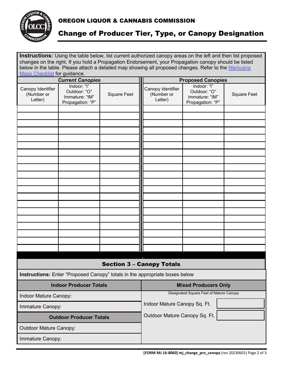 Form MJ16-8060 Change in Producer Tier, Type, or Canopy Designations - Oregon, Page 3
