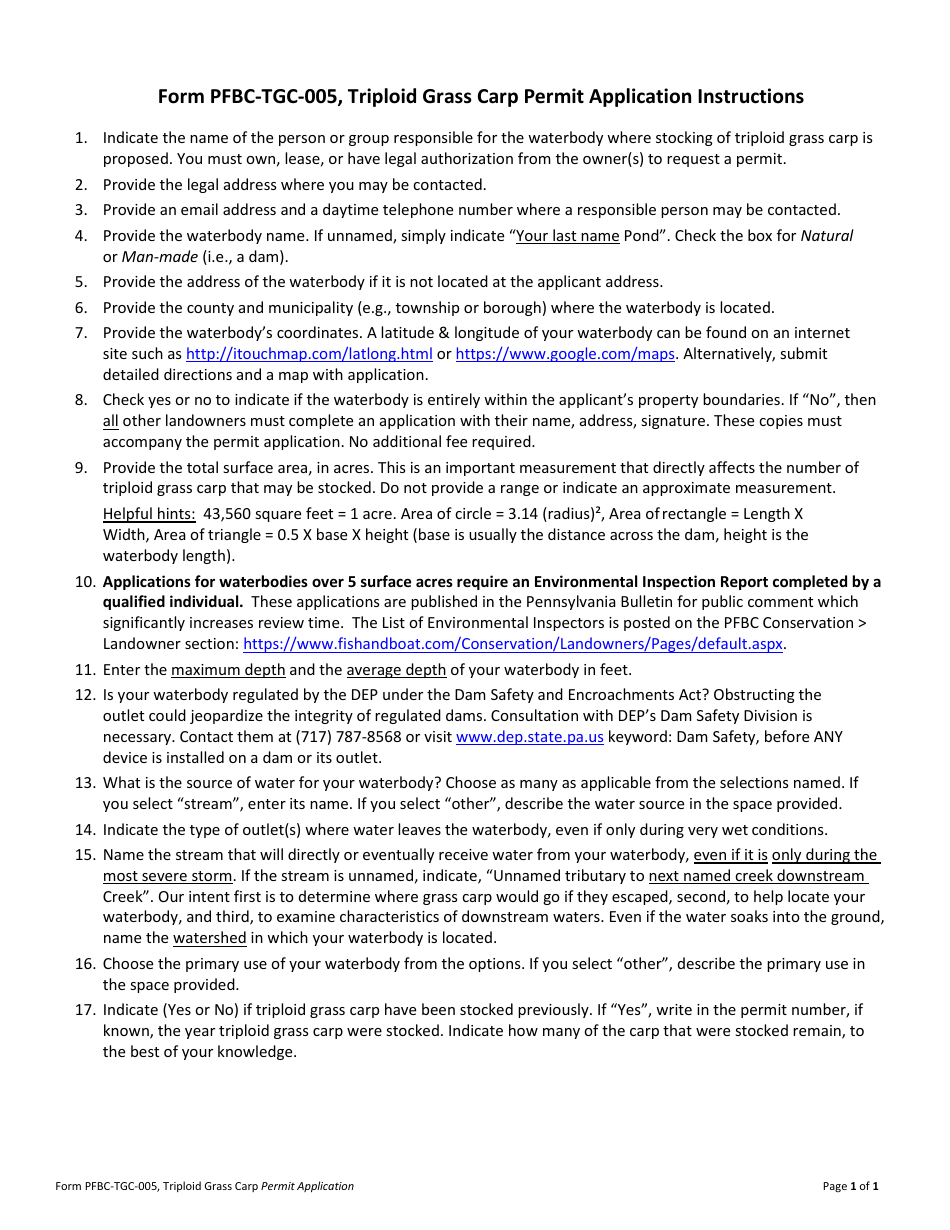 Form PFBC-TGC005 Triploid Grass Carp Stocking Permit Application - Pennsylvania, Page 3