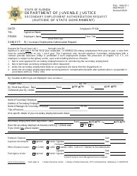 Document preview: Form FDJJ1002.07-1 Attachment 1 Secondary Employment Authorization Request (Outside of State Government) - Florida