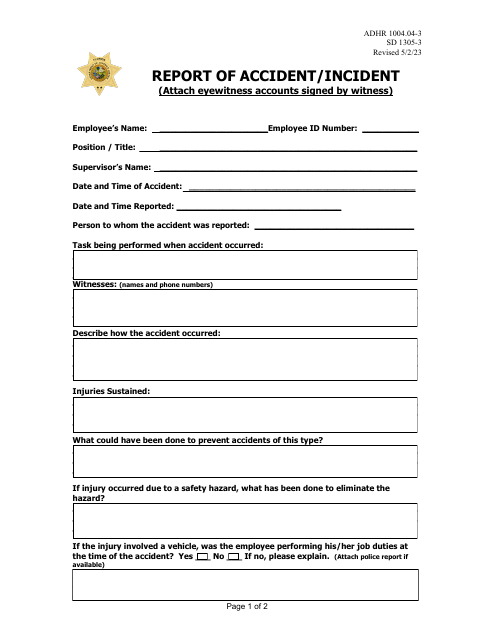Report of Accident / Incident - Florida Download Pdf