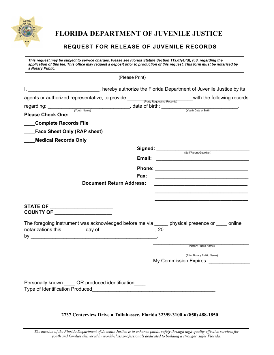 Request for Release of Juvenile Records - Florida, Page 1