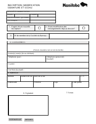 Document preview: Inscription - Modification Signature Et Sceau - Manitoba, Canada (French)