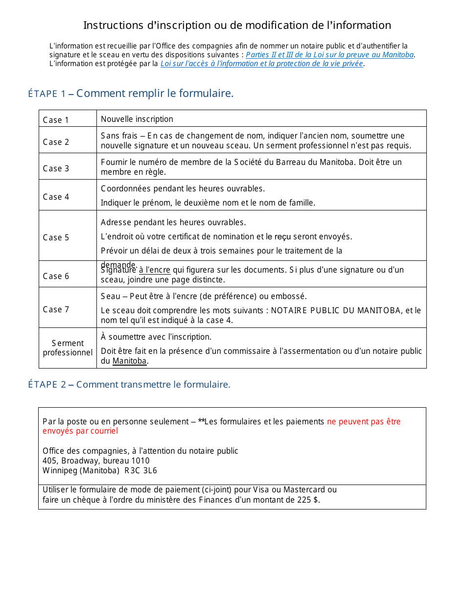 Inscription - Modification Signature Et Sceau - Manitoba, Canada (French), Page 3