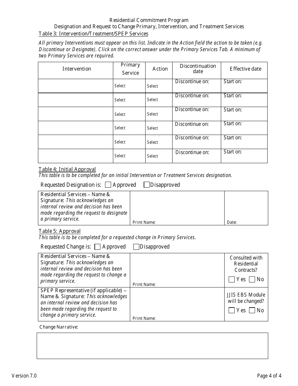 Designation and Request to Change Primary, Intervention, and Treatment Services - Florida, Page 4