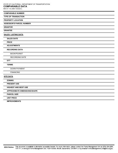 Form RW07-11A  Printable Pdf